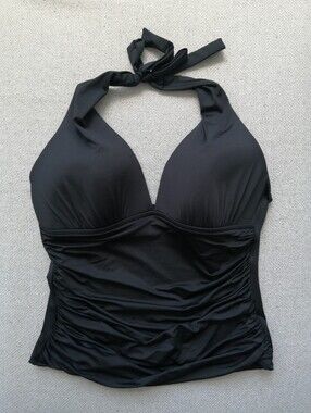 La Blanca Halter Tankini Top Swim Bathing Suit Ruched Stomach Black Size 12